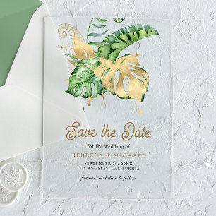 Monstera Tropical Palm Wedding Save the Date