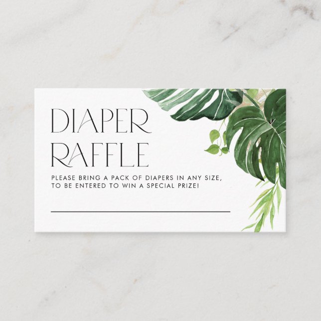 Monstera Tropical Summer Baby Shower Diaper Raffle Enclosure Card (Front)