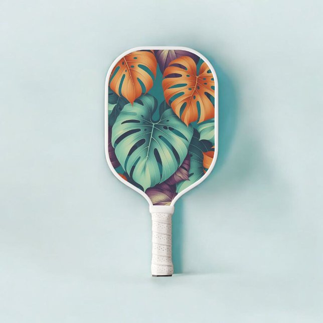 Monstera Tropical Watercolor Greenery Palm Leaves Pickleball Paddle (Creator Uploaded)