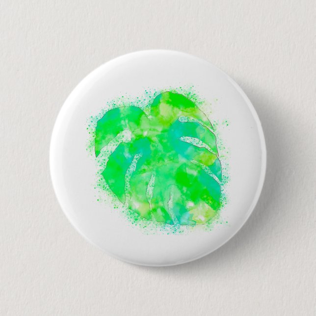 Monstera Watercolor Button (Front)