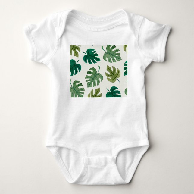 Monstera Watercolor: Green Seamless Texture. Baby Bodysuit (Front)