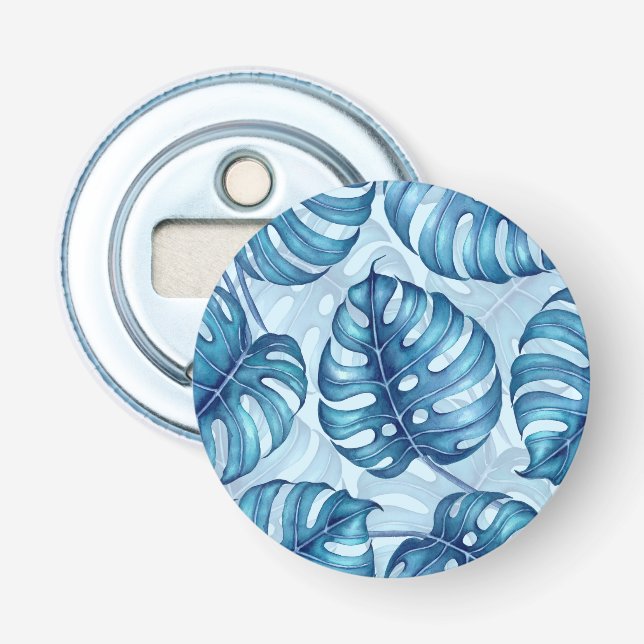 Monstera watercolor pattern blue bottle opener (Front)