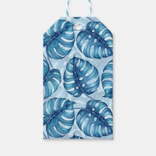 Monstera watercolor pattern blue gift tags