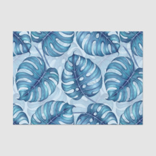 Monstera watercolor pattern blue tissue paper