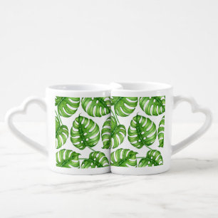 Monstera watercolor pattern coffee mug set