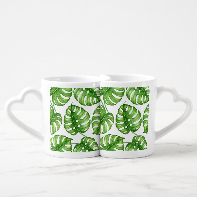 Monstera watercolor pattern coffee mug set (Front Nesting)