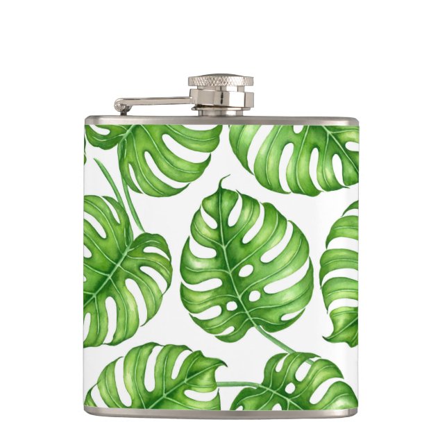 Monstera watercolor pattern flask (Front)