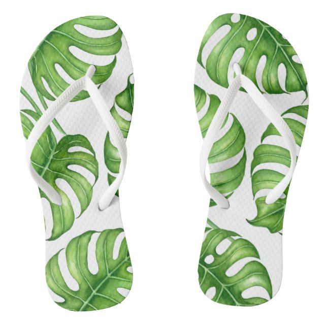 Monstera watercolor pattern flip flops (Footbed)
