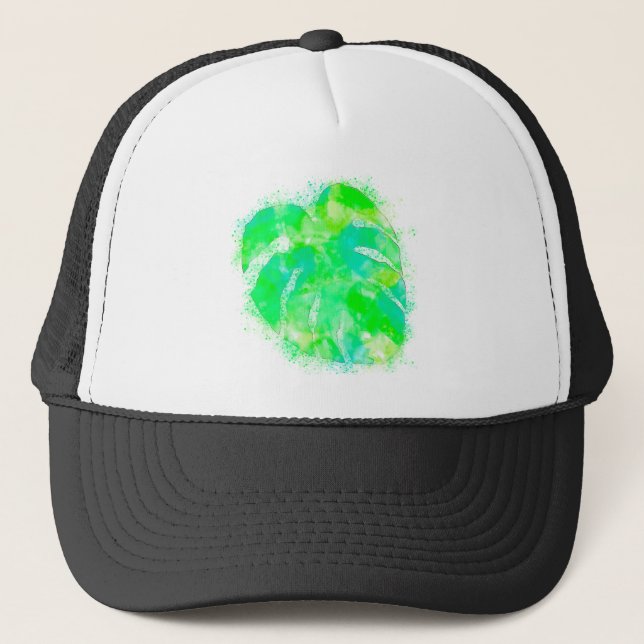 Monstera Watercolor Trucker Hat (Front)
