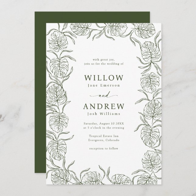 Monstera Wedding Invitation (Front/Back)