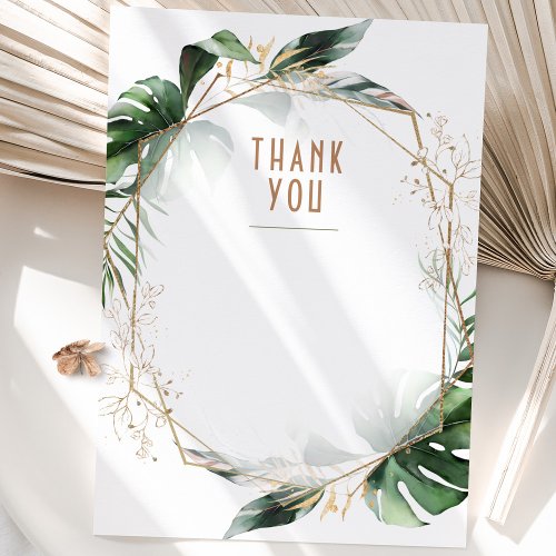 Monstera Wedding Thank You Card Green  Gold