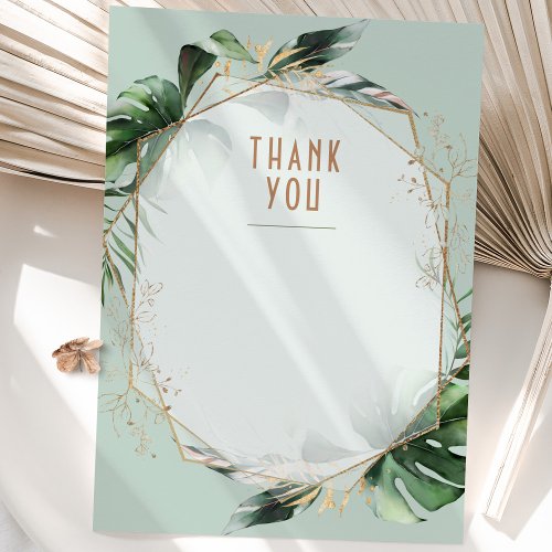 Monstera Wedding Thank You Card Green  Gold