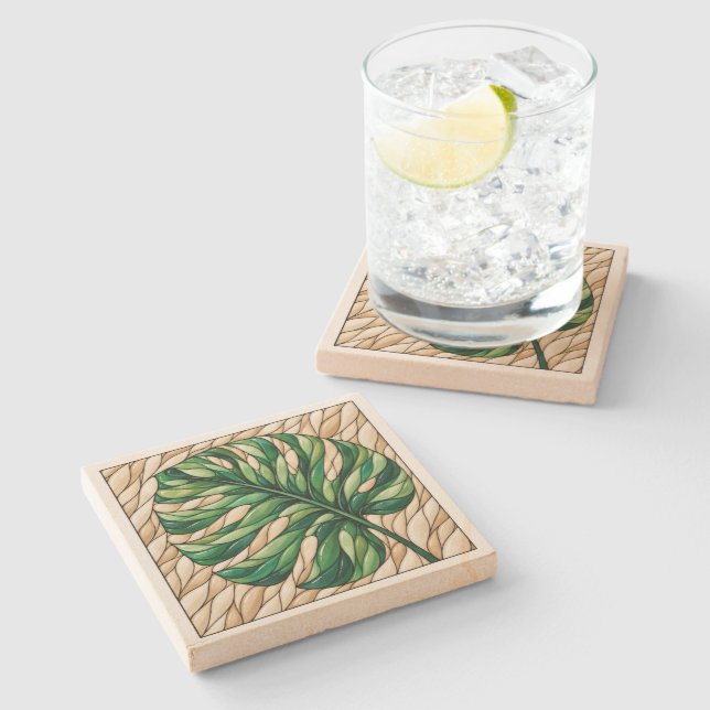 Monstera Window Stone Coaster (Side)