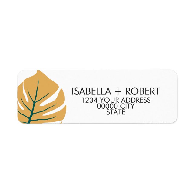 Monstera |  Yellow | Modern tropical Wedding Label (Front)