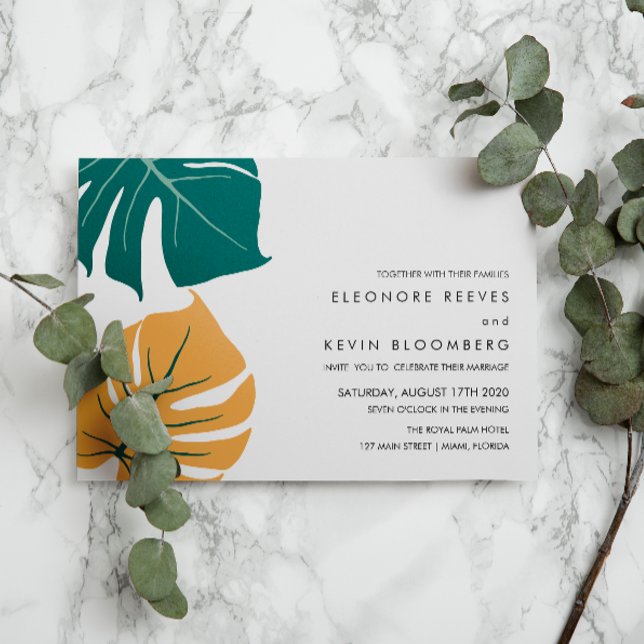 Monstera | Yellow | Philodendron leaves Wedding Invitation (Creator Uploaded)