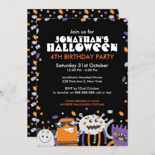 Monsters and Candies Kids Birthday Halloween Invitation