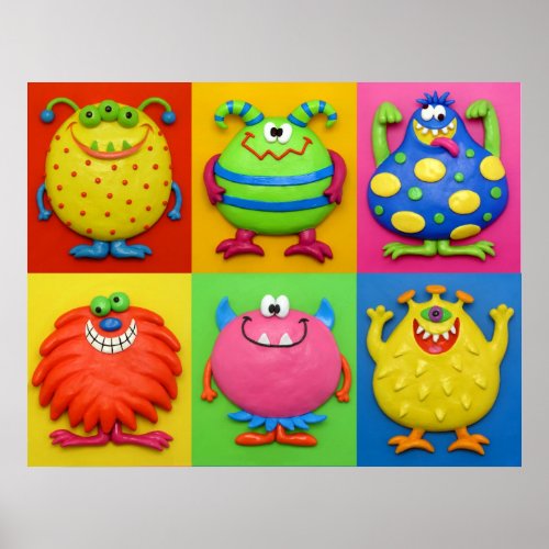 Monsters Baby Boy Shower Nursery Poster
