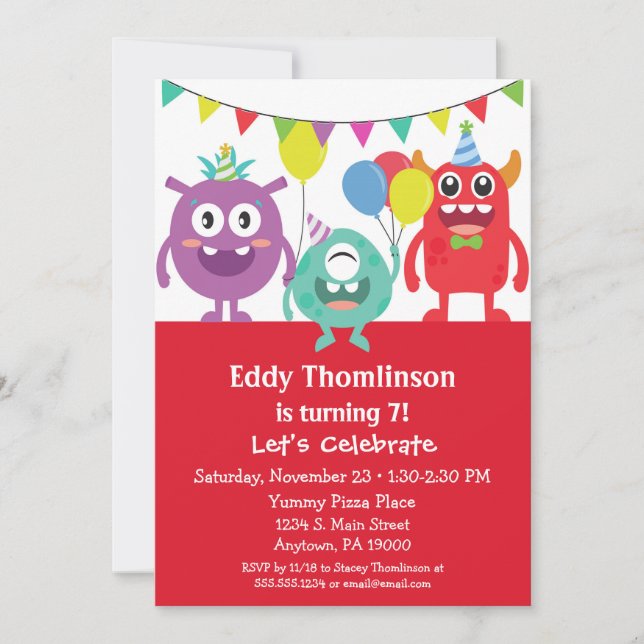 Monsters Birthday Invitation Boys Colorful Monster (Front)