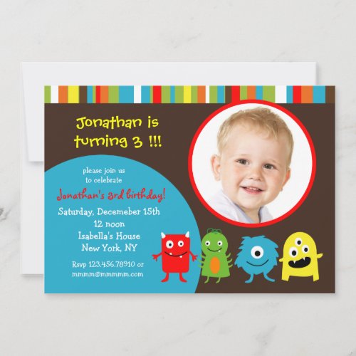 Monsters Birthday Party Invitaitons with Photo Invitation