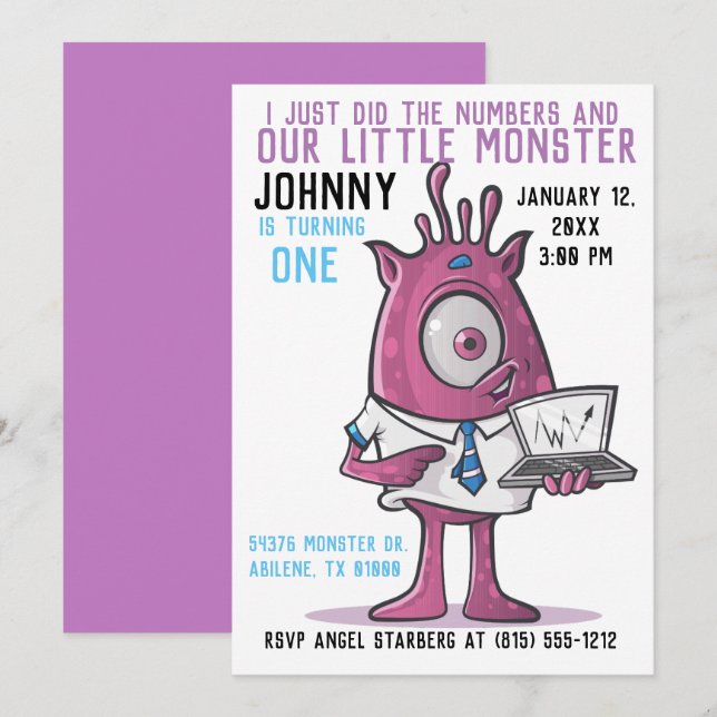 Monsters Birthday Party Invitations Monster Fun (Front/Back)