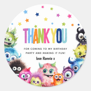 Monsters Birthday Party Thank You Classic Round Sticker