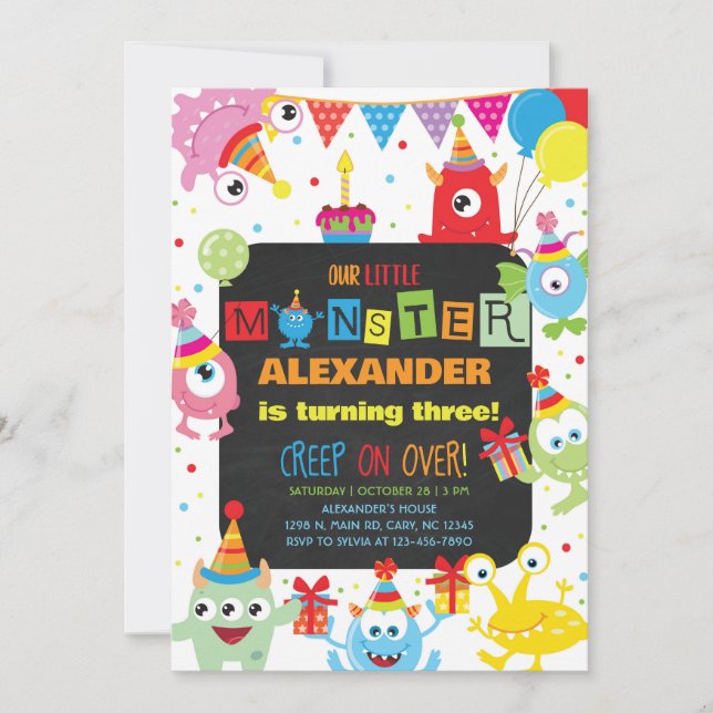 Monsters boy birthday invitation, any age. invitation (Front)
