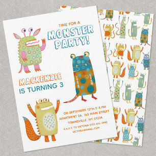 Monsters Boys Kids Birthday Party Invitation