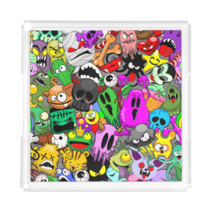 Monsters Cute Characters Halloween Pattern  Acrylic Tray