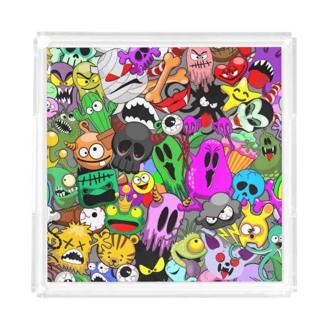 Monsters Cute Characters Halloween Pattern  Acrylic Tray (Front)