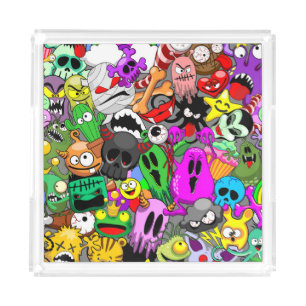 Monsters Cute Characters Halloween Pattern  Acrylic Tray