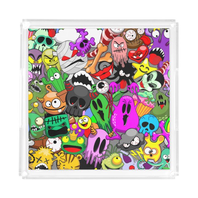 Monsters Cute Characters Halloween Pattern  Acrylic Tray (Front)