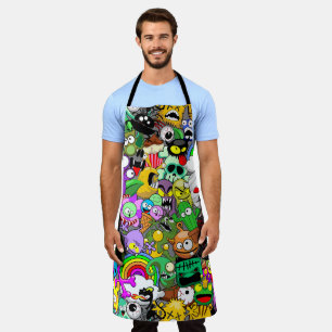 Monsters Cute Characters Halloween Pattern  Apron