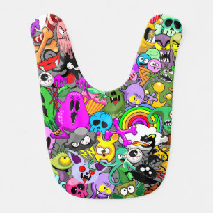 Monsters Cute Characters Halloween Pattern  Baby Bib
