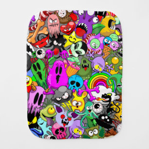 Monsters Cute Characters Halloween Pattern  Baby Burp Cloth