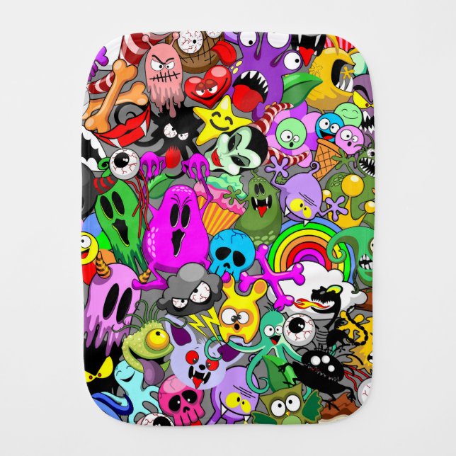 Monsters Cute Characters Halloween Pattern  Baby Burp Cloth (Front)