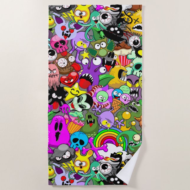 Monsters Cute Characters Halloween Pattern  Beach Towel (Front)