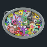 Monsters Cute Characters Halloween Pattern  Belt Buckle<br><div class="desc">Cute,  Ugly,  Scary,  Fun and Colorful Doodle Monsters Cartoon Characters,  assembled to compose a Weird,  Unusual Spooky Halloween Pattern! Every single little monster have been originally created on vector Hi quality / Hi resolution Graphic Art Technique. Copyright BluedarkArt TheChameleonArt</div>