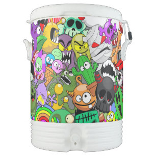 Monsters Cute Characters Halloween Pattern  Beverage Cooler