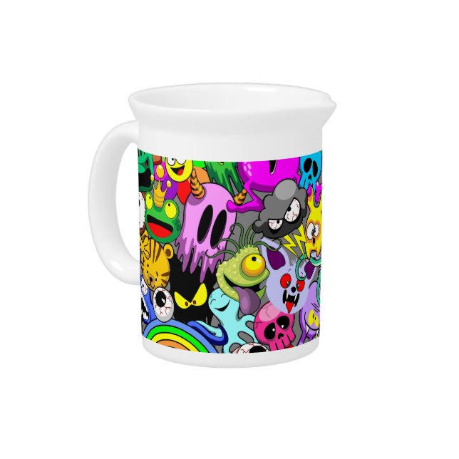 Monsters Cute Characters Halloween Pattern  Beverage Pitcher (Left)