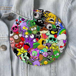 Monsters Cute Characters Halloween Pattern Button