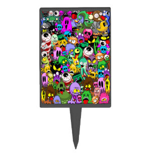 Monsters Cute Characters Halloween Pattern  Cake Topper