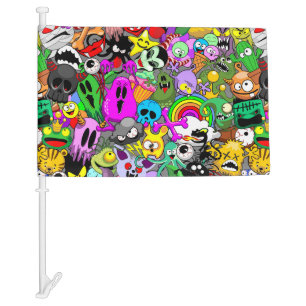 Monsters Cute Characters Halloween Pattern  Car Flag
