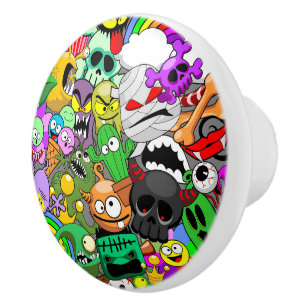 Monsters Cute Characters Halloween Pattern  Ceramic Knob