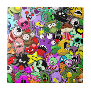 Monsters Cute Characters Halloween Pattern Ceramic Tile