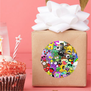 Monsters Cute Characters Halloween Pattern Classic Round Sticker