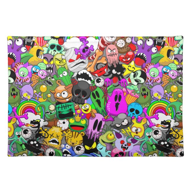Monsters Cute Characters Halloween Pattern  Cloth Placemat (Front)