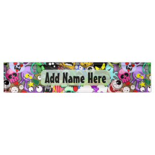 Monsters Cute Characters Halloween Pattern Desk Name Plate