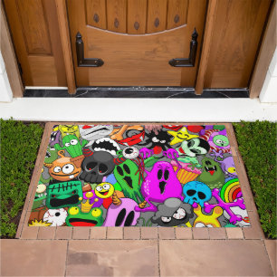 Monsters Cute Characters Halloween Pattern  Doormat
