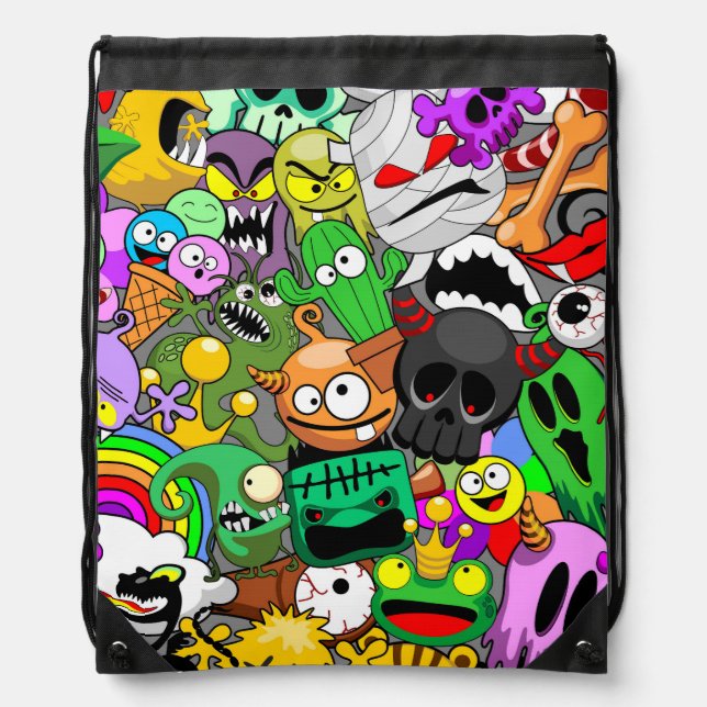 Monsters Cute Characters Halloween Pattern  Drawstring Bag (Front)