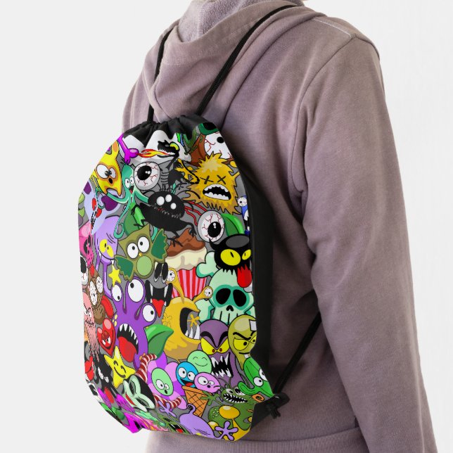 Monsters Cute Characters Halloween Pattern  Drawstring Bag (Insitu)